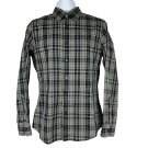 Express Mens Fitted Plaid Long Sleeve Shirt Small Black Gray Cotton