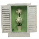 Distressed Wood Shadow Box With Shutter Design & Floral Accent Decoration