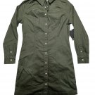 Lee Womens Olive Gray Shirt Dress XS Long Sleeve Button Front Cotton Blend New