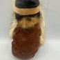 Vintage Handmade Doll With Fur Accents & Braided Hair Brown Felt Dress With Flow