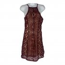 Francescas Womens Burgundy Lace Dress Size Small Sleeveless Halter Style Lined