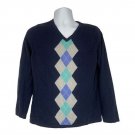Croft & Barrow Argyle Navy Blue Sweater Large V-Neck Long Sleeve Knit