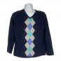 Croft & Barrow Argyle Navy Blue Sweater Large V-Neck Long Sleeve Knit