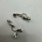 Vintage Clip-On Rhinestone Earrings Silver Tone Oval Dangle Costume Jewelry