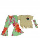 Girls Toddler 3-Piece Boho Outfit Fringe Tee Tie-Dye Bell Bottoms & Headband 3T Girls Toddler 3-Piece Boho Outfit Fringe Tee Tie-Dye Bell Bottoms & Headband 3T