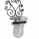 Wrought Iron Wall Sconce Candle Holder With Glass Hurricane Vase Black & Clear