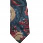 Halston III Mens Neck Tie Abstract Print Blue Red Gold Polyester Made In USA