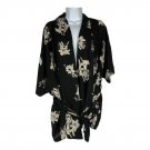 BB Dakota Womens Floral Kimono Robe Small Black White Lightweight Tie