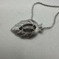 Vintage Sarah Coventry Leaf Pendant Necklace Crystal Accent Silver Tone Chain