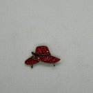 Red Glitter Hat Shaped Brooch Pin Gold Tone Vintage Accessory