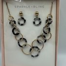 Sparkle & Bling Chain Link Necklace & Earrings Set Gold/Marble Resin Circle