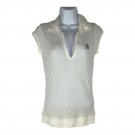 Tommy Jeans Womens White Mesh Polo Sweater Top Size M Embroidered Logo