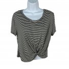 Nine Britton Womens Striped Twist Front Top Medium Black & White Short Sleeve