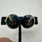 Vintage Gold-Tone & Black Enamel Clip-On Earrings