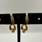 Vintage Gold-Tone Clip-On Earrings With Teardrop Design & Red Gem Accents