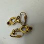 Vintage Gold-Tone Clip-On Earrings With Teardrop Design & Red Gem Accents