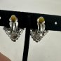 Vintage Rhinestone Clip-On Earrings Silver Tone Geometric Design