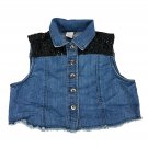 Weissman Women's Denim Vest With Sequin Shoulders & Frayed Hem Size S