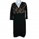 Simply Liliana Black Lace & Nude Mesh Dress Plunge Neck 3/4 Sleeve Size 10 Simply Liliana Black Lace & Nude Mesh Dress Plunge Neck 3/4 Sleeve Size 10