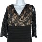 Simply Liliana Black Lace & Nude Mesh Dress Plunge Neck 3/4 Sleeve Size 10