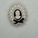 Vintage Cameo Brooch With Lace & Beaded Details