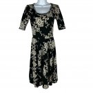 LuLaRoe Size XS Black & Beige Floral Pattern Midi Dress LuLaRoe Size XS Black & Beige Floral Pattern Midi Dress