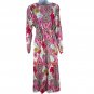 Vintage-Inspired Womens Floral Long-Sleeve Dress With Belt Medium Pink & White