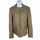 Mo-Ka By Santa Fe Womens Faux Leather Jacket M Zip Front Beige Moto Style
