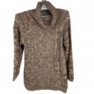 Effeci Womens Cowl Neck Sweater Size L Brown Tan Cable Knit Acrylic