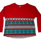 Tees2UrDoor Joy To The World Red XXL Long Sleeve Womens Top Fair Isle Print