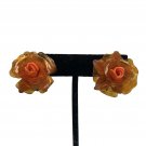 Vintage Rose Clip-On Earrings Orange & Peach Lucite Floral Design Vintage Rose Clip-On Earrings Orange & Peach Lucite Floral Design