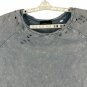 Heavy Washed Distressed Crewneck Sweatshirt Back Zip Feature Blue Long Sleeve