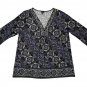 Rafaella Womens L Printed V-Neck Top 3/4 Sleeve Multicolor Boho Pattern