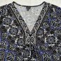 Rafaella Womens L Printed V-Neck Top 3/4 Sleeve Multicolor Boho Pattern