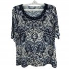 Rockmans Womens L Paisley Top Multi-Colored Embellished Scoop Neck Short Sleeves Rockmans Womens L Paisley Top Multi-Colored Embellished Scoop Neck Short Sleeves