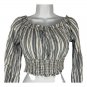 Aeropostale Womens XS Off-Shoulder Stripe Long Sleeve Cropped Blouse Blue White