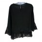 Charming Charlie Womens Black Crochet Hem Tunic Top Medium 3/4 Sleeve Keyhole De