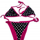 Vero Moda XS Polka Dot Bikini Black & Pink Womens Swimwear Adjustable Ties Nylon Vero Moda XS Polka Dot Bikini Black & Pink Womens Swimwear Adjustable Ties Nylon