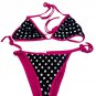 Vero Moda XS Polka Dot Bikini Black & Pink Womens Swimwear Adjustable Ties Nylon