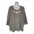 Cathy Daniels Womens Embroidered Floral Top Size Large Gray Beige Cotton Blend Cathy Daniels Womens Embroidered Floral Top Size Large Gray Beige Cotton Blend
