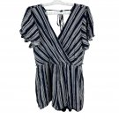 Three Pink Hearts Womens Striped Navy/White Surplice Romper Size L Casual