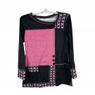 Patchwork Long Sleeve Top With Button Accents - L