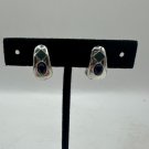 Vintage Silver & Enamel Clip-On Earrings With Blue Stone Accents Vintage Silver & Enamel Clip-On Earrings With Blue Stone Accents