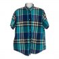 Old Navy Mens XXL Plaid Button-Down Short Sleeve Shirt Blue/Green 100% Cotton