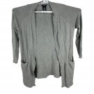 Premise Gray Open Front Womens Long Cardigan L Rayon Blend Pockets Lightweight