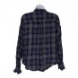 E M Womens Medium Plaid Long Sleeve Button Down Top Navy White Ruffled Cuff