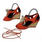 Womenâs Kenneth Cole Red Wedge Sandals 7M Espadrille Peep Toe Adjustable Laces