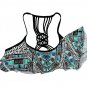 California Waves Multi-Color Ruffle Bikini Top Macramé Back S Geometric Print