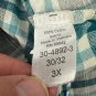 Woman Within Plaid Button-Down Shirt 3X Gray & Teal Long Sleeve Cotton Casual Fi