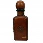 Leather Wrapped Whiskey Decanter With Lion Motif & Wooden Stopper A Menini Italy